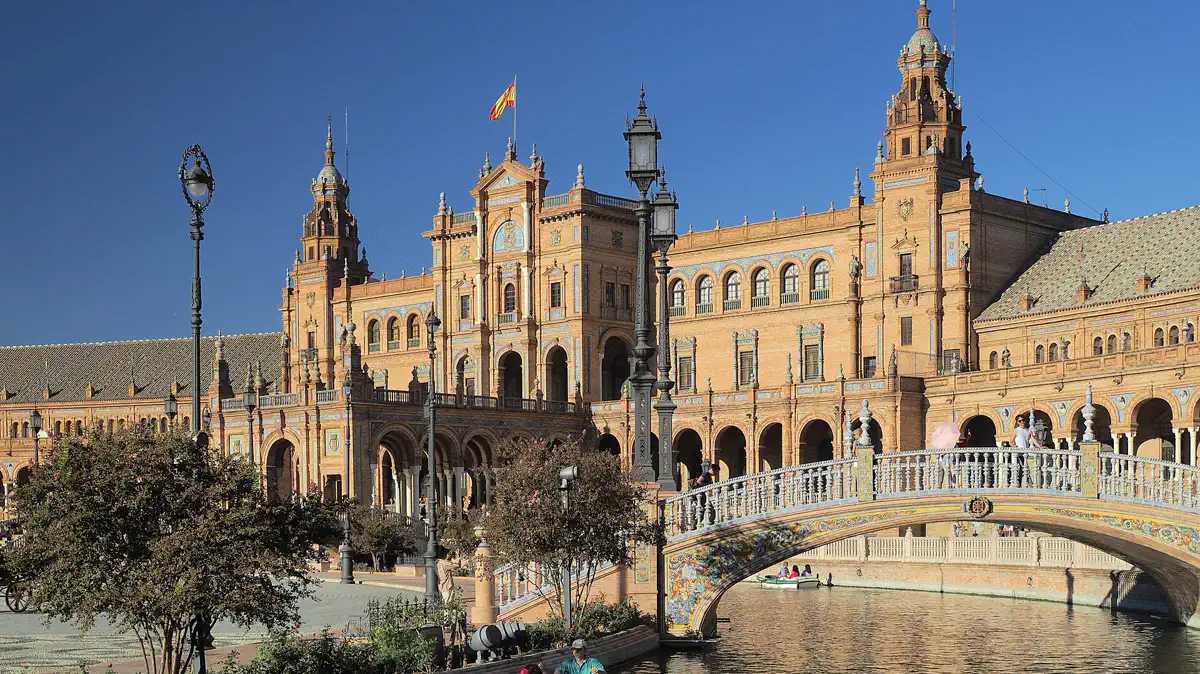 Plaza de España in Seville, with the tiled pavilion and canal